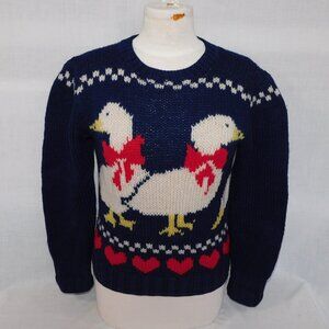 VTG Woolrich Womens Small Country Happy Ducks Red Bows hearts wool Sweater